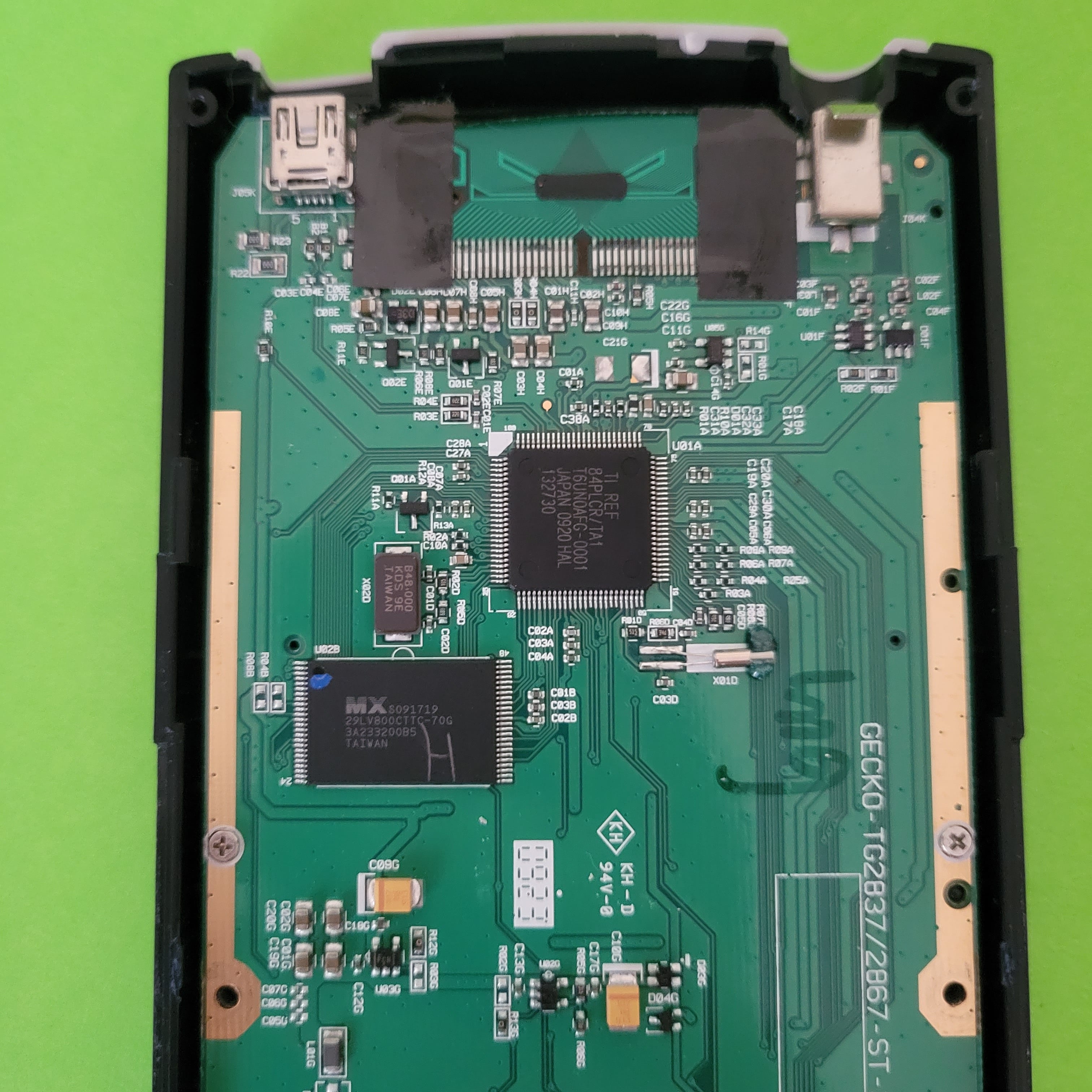 An image of the inside of a Texas Instruments TI-84 plus graphing calculator